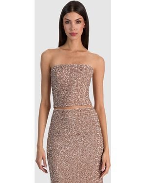 Alice + Olivia Cosette Sequin Corset Top - Pink