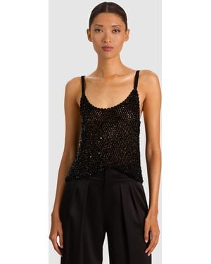 Alice + Olivia Krista Embellished Crochet Tank - Black
