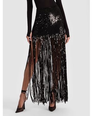 Alice + Olivia Kendra Sequin Fringe Maxi Skirt - Black