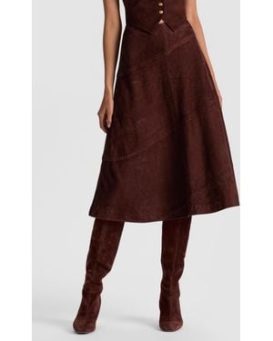 Alice + Olivia Sosie Suede Midi Skirt - Brown
