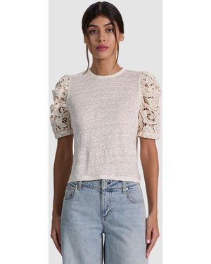 Alice + Olivia Tyler Linen Crew Neck Top - White