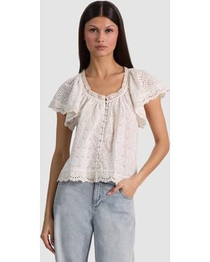 Alice + Olivia Odette Embroidered Flutter Sleeve Top - White