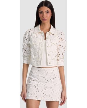 Alice + Olivia Chloe Laser-Cut Denim Jacket - White