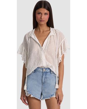 Alice + Olivia Julius Embroidered Tunic Top - White