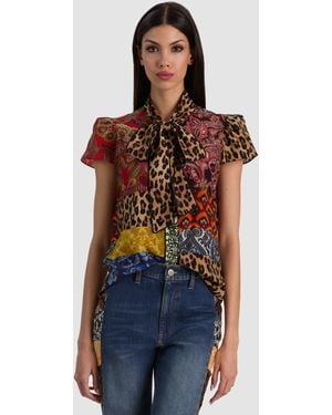 Alice + Olivia Jeannie Bow Collar Button Down - Blue