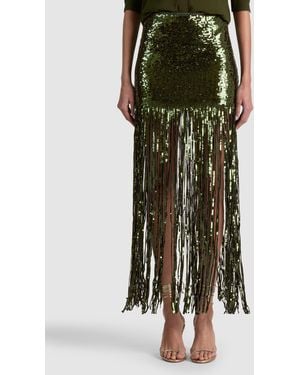 Alice + Olivia Kendra Sequin Fringe Maxi Skirt - Green