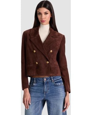 Alice + Olivia Avery Suede Double Breasted Blazer - Brown