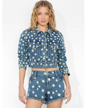 Alice + Olivia Jeff Embroidered Denim Jacket - Blue