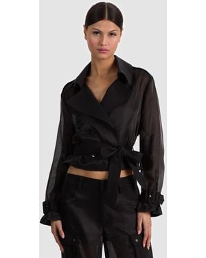 Alice + Olivia Keith Sheer Combo Cropped Trench - Black