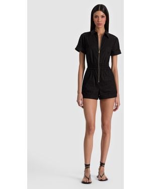 Alice + Olivia Levi Linen Romper - Black