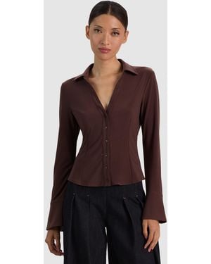 Alice + Olivia Freya Button Down Top - Brown