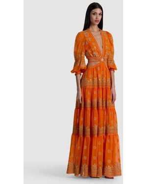 Alice + Olivia Patrica Embellished Ruffle Maxi Dress - Orange