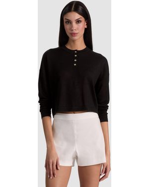 Alice + Olivia Alaina Linen Henley - Black