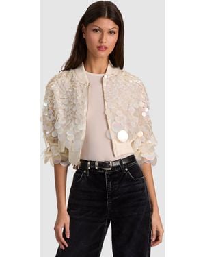 Alice + Olivia Odie Paillette Cropped Bomber - Natural