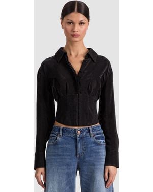 Alice + Olivia Edie Seamed Corset Button Down - Black