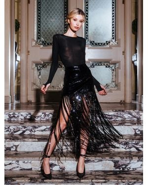 Alice + Olivia Kendra Sequin Fringe Maxi Skirt - Black