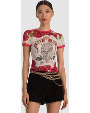 Alice + Olivia Tess Embellished Tee - Red