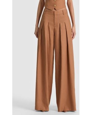 Alice + Olivia Blaire Pleated Linen Pant - Brown