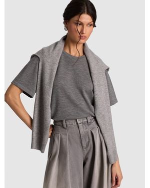 Alice + Olivia Amelie Cashmere Knit Tee - Gray