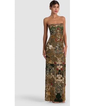 Alice + Olivia Delora Embellished Strapless Gown - Metallic