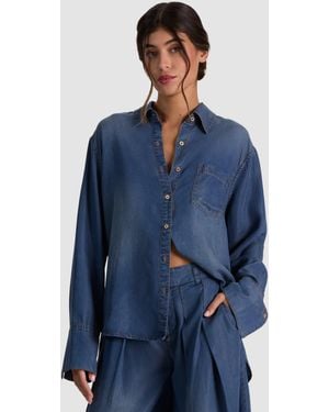 Alice + Olivia Finely Oversized Denim Button Down - Blue
