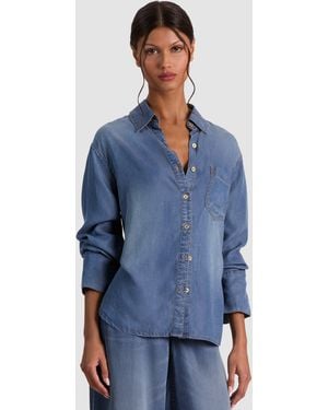 Alice + Olivia Finely Oversized Denim Button Down - Blue