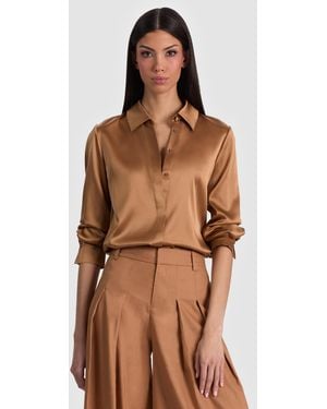 Alice + Olivia Brady Silk Blouse - Brown