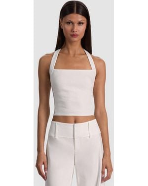 Alice + Olivia Fiona Linen Halter Top - White