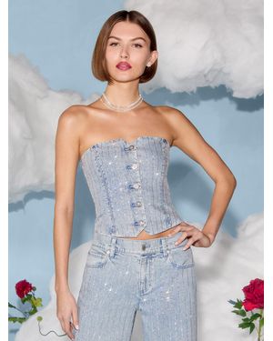Alice + Olivia Kelcey Strapless Embellished Denim Vest - White