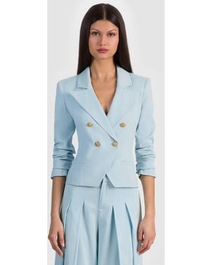 Alice + Olivia Sable Double Breasted Cropped Blazer - Blue
