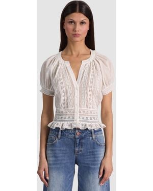 Alice + Olivia Kathryn Lace Trim Blouse - White