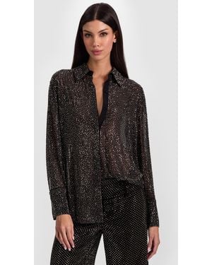 Alice + Olivia Finely Embellished Oversized Button Down - Black