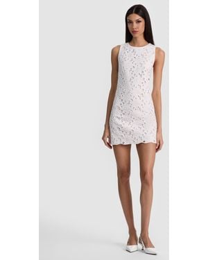 Alice + Olivia Clyde Laser-Cut Denim Dress - White