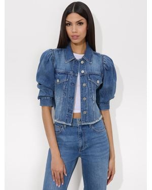 Alice + Olivia Lana Puff Sleeve Denim Jacket - Blue