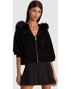 Alice + Olivia Nadya Faux Fur Trim Cardigan - Black