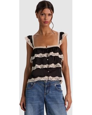 Alice + Olivia Sylvie Tiered Lace Crop Top - Blue