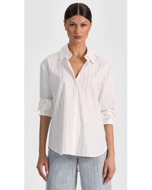 Alice + Olivia Finely Embellished Oversized Button Down - White