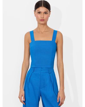 Alice + Olivia Natalia Linen Lace Up Top - Blue
