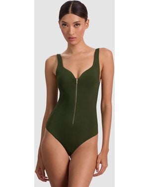 Alice + Olivia Eve Zip Front Bodysuit - Green