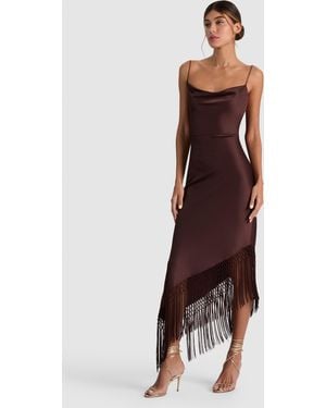Alice + Olivia Harmony Asymmetrical Fringe Maxi Dress - Purple