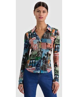 Alice + Olivia Jade Mesh Button Down - Blue