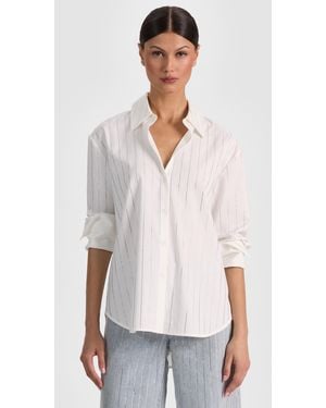 Alice + Olivia Finely Embellished Oversized Button Down - White