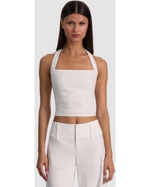 Alice + Olivia Fiona Linen Halter Top - White