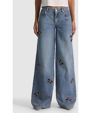 Alice + Olivia Amazing Embellished Cutout Jean - Blue