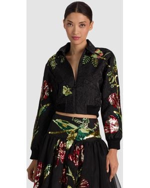 Alice + Olivia Edmond Embellished Varsity Jacket - Black