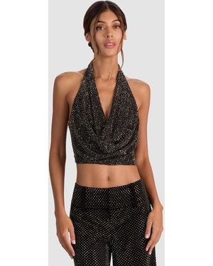 Alice + Olivia Dani Embellished Halter Top - Black