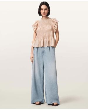 AllSaints Haze Wide Leg Pleated Jeans - Blue