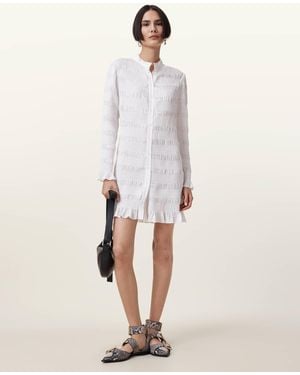 AllSaints Meg Shirred Mini Shirt Dress - White