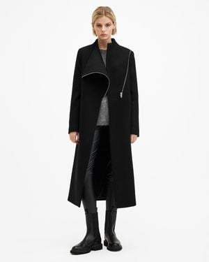 AllSaints Margoh Asymmetric Wrap Front Coat - Black