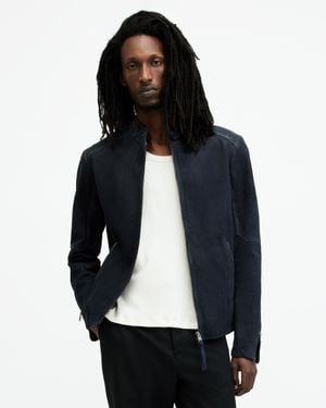 AllSaints Cora Suede Snap Back Collar Jacket - Blue